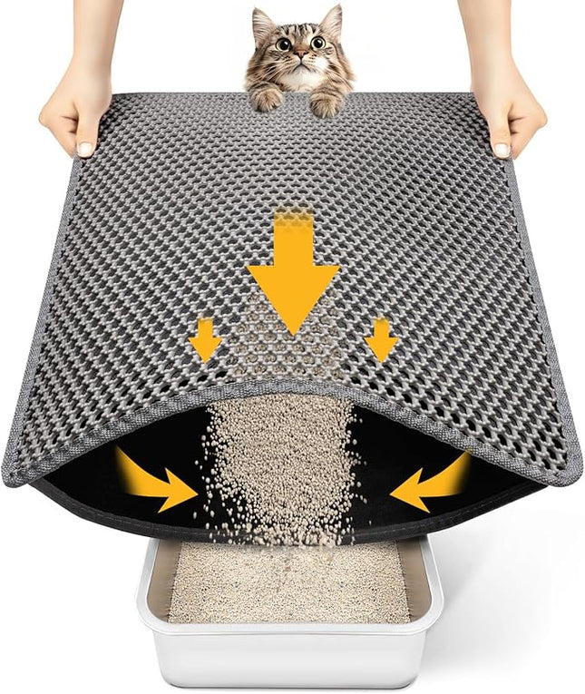 Cat Litter Mat-Litter Box Mat for Kitty, EVA Honeycomb Double Layer Design, Urine & Waterproof Scatter Control, Less Waste, Easier To Clean,Non Slip, Gray