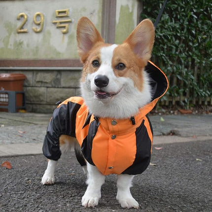 Lovelonglong Border Collie Dog Hooded Raincoat, Rain Jacket Poncho Waterproof Clothes with Hood Breathable 4 Feet Four Legs Rain Coats for Large Dogs Orange L-M+