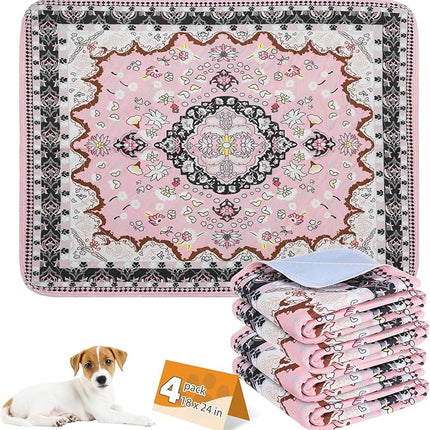 KOOLTAIL Washable Pee Pads for Dogs, 4 Pack Super Absorbent Reusable Puppy Training Pads Waterproof, Nonslip and Leak-Proof Dog Pee Pads, Large Pet Mats Whelping Pads for Floor, Crate, Couch, 18"x24"