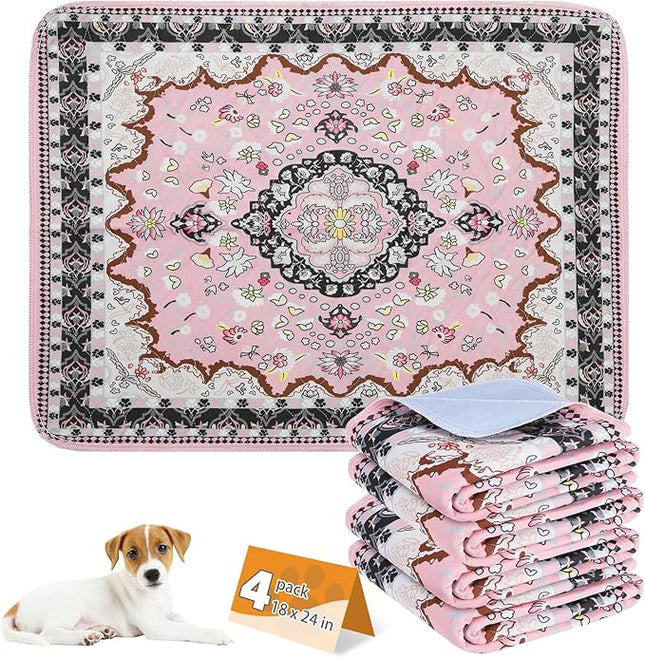 KOOLTAIL Washable Pee Pads for Dogs, 4 Pack Super Absorbent Reusable Puppy Training Pads Waterproof, Nonslip and Leak-Proof Dog Pee Pads, Large Pet Mats Whelping Pads for Floor, Crate, Couch, 18"x24"