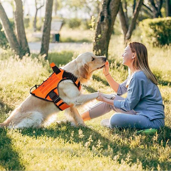 WINGOIN Tactical Dog Harness for Extra Large Dogs, Heavy Duty No Pull Dog Harness with Handle, Adjustable Reflective Military K9 Big Dog Vest for Great Dane, Walking, Training, Hunting, Orange (XXL)