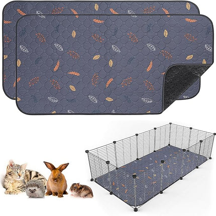 Sunheir 2 Pack Washable Guinea Pig Pee Pads, 24" x 48" Waterproof Reusable Guinea Pig Cage Liners, Absorbent Bedding Training Mat for Small Animal Guinea Pigs Rabbit Bunny Hamster (Leaves - Deep Grey)