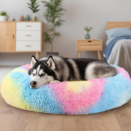 Extra Large Dog Beds, 36 Inch Human Dog Anxiety Relief Comfort Bed, Indestructible & Chew Proof Pet Beds (Rainbow)