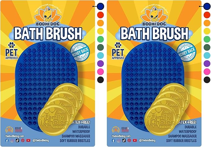 Bodhi Dog Shampoo Brush | Pet Shower & Bath Supplies for Cats & Dogs | Dog Bath Brush for Dog Grooming | Long & Short Hair Dog Scrubber for Bath | Professional Quality Dog Wash Brush (One Pack, Blue)