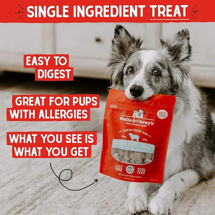 Stella & Chewy's Freeze-Dried Raw Lamb Liver Dog Treats - Single Ingredient, No Additives - Premium Training Treats - Perfect For Picky Eaters - 3oz Bag