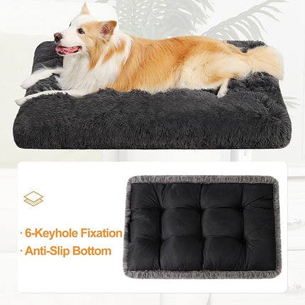 KSIIA Dog Crate Bed Washable Dog Beds for Extra Large Dogs Deluxe Plush Fluffy Comfy Thick Kennel Pad Anti-Slip & Anti-Scratch Pet Sleeping Mat, 41 x 27 Inch, Dark Gray
