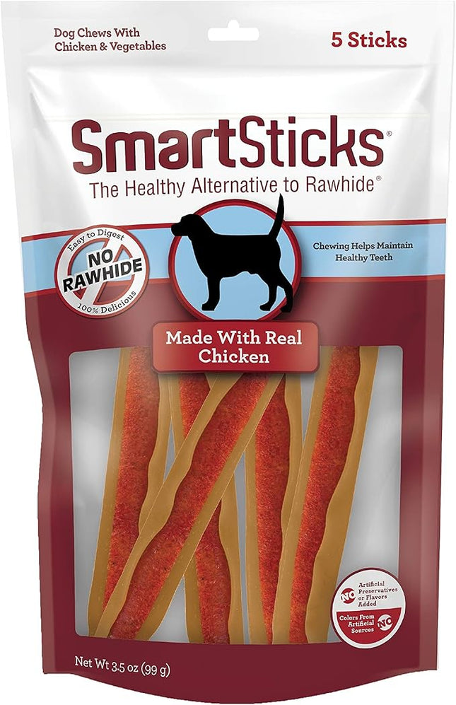 SmartBones SmartSticks, Treat Your Dog to a Rawhide-Free Chew Made With Real Meat and Vegetables 5 Count (Pack of 1)