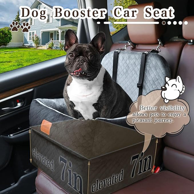 Dog Booster Car Seat for Small/Medium Dogs up to 35 lbs,Interior 7 Inches Elevated Pet Booster Seat,Ultra Soft Fabric and Memory Foam Car Dog Bed,Safety,Comfy,Fully Detachable Washable(H-Black/Grey)