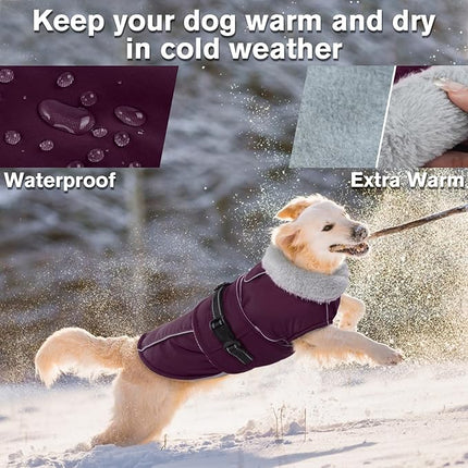 Lelepet Warm Dog Coat Waterproof Dog Jacket for Small Dogs Reflective Fleece Vest with Adjustable Buckle Hook & Loop Windproof Cold Weather Coats for Small Medium Large Dogs, Dark Purple, S
