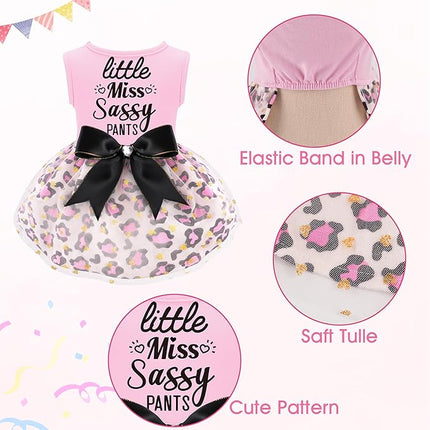 Little Miss Sassy Pants Dog Dress with Leopard Print Bowknot Dog Clothes for Small Medium Large Dogs Girls Boys Cats Outfit Apparel