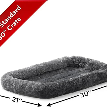 New World Dog Bed – Gray Faux Fur Bolster, Ultra-Soft and Machine Washable, Fits 30-Inch Crates and Carriers, for Medium-Sized Breeds