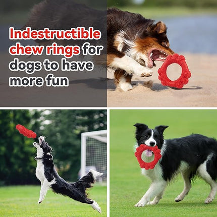 Indestructible Dog Chew Toys for Aggressive Chewers, Super Chewer Toys for Medium Large Dogs, Interactive Ring Toy, Heavy Duty Teething Toys