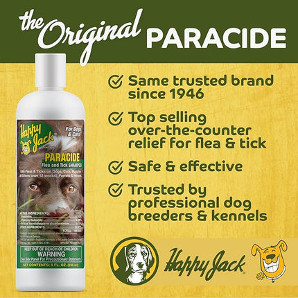 Happy Jack Paracide Flea & Tick Shampoo and Treatment for Dogs & Cats, Flea and Tick Prevention for Pets, 8 oz