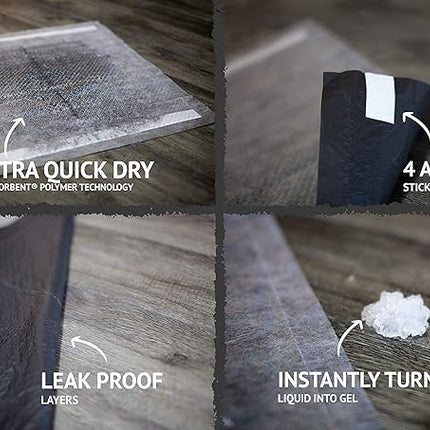 Bulldoglogy Carbon Black Puppy Pee Pads with Adhesive Sticky Tape - Large Charcoal Housebreaking Dog Training Wee Pads (24x24) 6 Layers with Extra Quick Dry Bullsorbent Polymer Tech (100-Count)