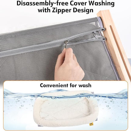 AMOSIJOY Cat Sill Window Perch Sturdy Hammock Seat with Cushion Bed Cover, Wood & Metal Frame for Large Cats, Easy to Adjust Windowsill, Bedside, Drawer and Cabinet (L)