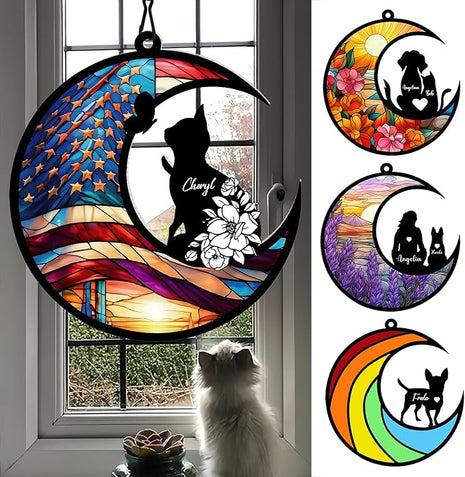 xrlsg Personalized Cat Memorial Suncatcher Custom Name Cat Breeds Suncatcher Ornament Loss of Cat Sympathy Gift for Cat Lover-3.93"