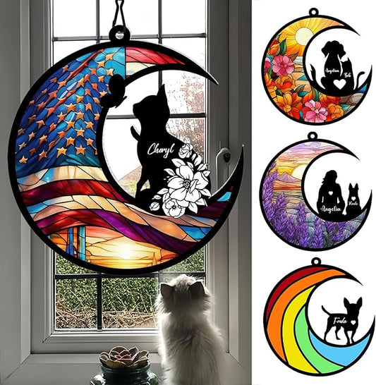 xrlsg Personalized Cat Memorial Suncatcher Custom Name Cat Breeds Suncatcher Ornament Loss of Cat Sympathy Gift for Cat Lover-3.93"