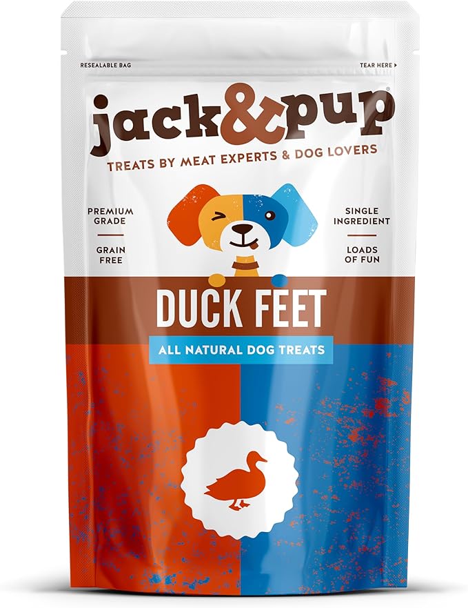 Jack&Pup Duck Feet for Dogs – All Natural Dog Chews, Single Ingredient Dehydrated Duck Feet Dog Treats – Great for Small & Medium Dogs (20 Count) Great Alternative to Chicken Feet