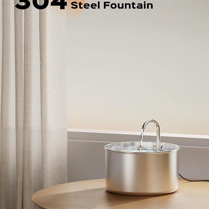 AOOGITF Cat Water Fountain + 8 Filters + 8 Sponges, 304 Stainless Steel Pet Water Fountain, 24 Hours Keep The Water Clean, 74oz Capacity, Ultra-Quiet, No Sputter, Compact, Easy Cleaning