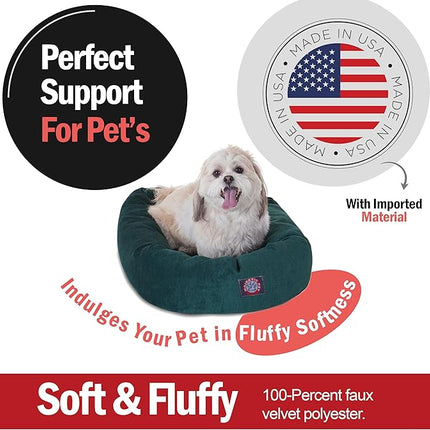 Majestic Pet 24 Inch Micro Velvet Calming Dog Bed Washable – Cozy Soft Round Dog Bed with Spine for Head Support - Fluffy Donut Puppy Mat 24x19x7 (inch) Small – Marine (2025)