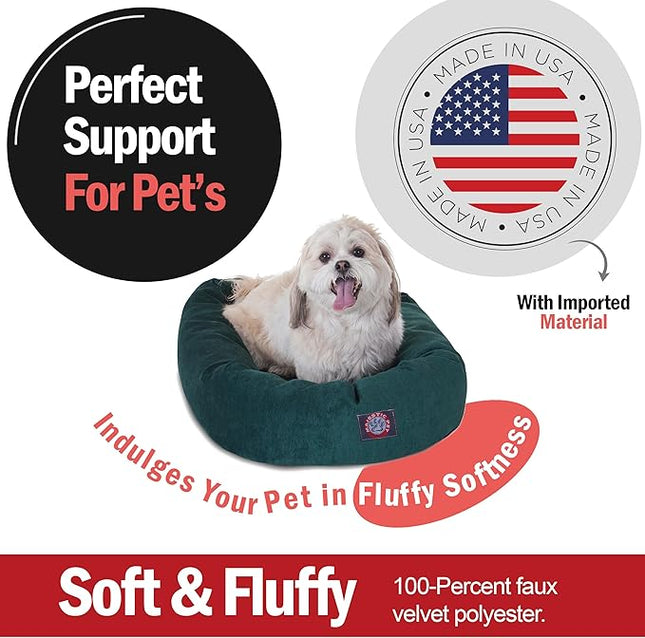 Majestic Pet 24 Inch Micro Velvet Calming Dog Bed Washable – Cozy Soft Round Dog Bed with Spine for Head Support - Fluffy Donut Dog Bed 24x19x7 (inch) – Round Pet Bed Small – Marine