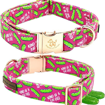 Elegant little tail Dog Collar, Dill Pickles Print Pet Collars with Bow Soft Cutton Boy Puppy Gift Adjustable Pink Bowtie Dog Collar for X-Large Dogs