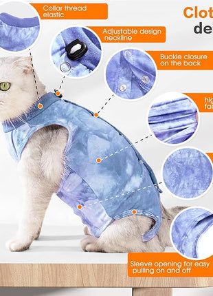 Cat Recovery Suit - Abdominal Wounds Cat Onesie Cone E-Collar Alternative, Blue L