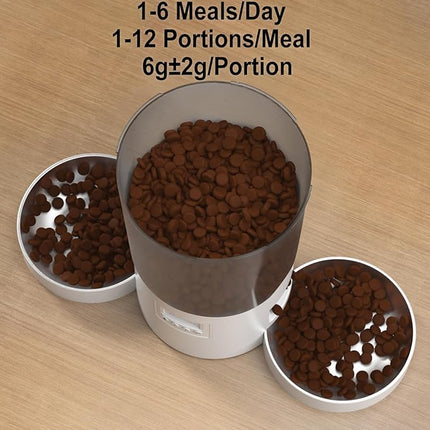 Automatic Cat Feeder for 2 Cats, 4.2L Dual Food Dispenser, Up to 6 Meals/Day, Portion Control, Voice Message, Dual Power Options (Transparent+White, Dual Stainless Steel Bowls)