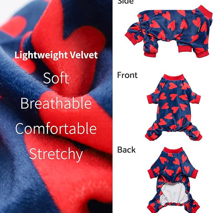 Fitwarm Valentines Day Sweet Hearts Dog Pajamas, Dog Winter Clothes for Small Dogs Girl Boy, Lightweight Velvet Pet Jumpsuit, Cat Onesie, Dark Blue, Red, XXL