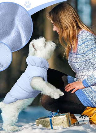 Winter Warm Dog Jacket for Small Medium Dogs Cat Cold Weather Coats with Harness Paded Dogs Fleece Vest Waterproof Windproof Dog Snow Jacket Pet Puppy Clothes (Light Blue,XS)