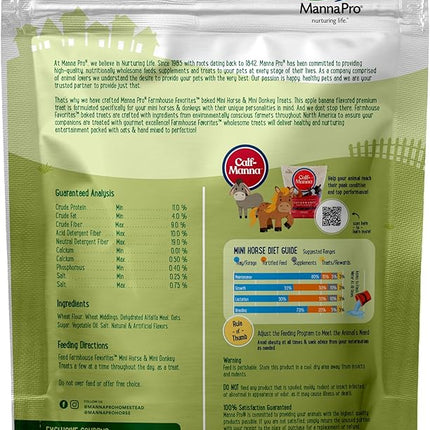 Manna Pro Farmhouse Favorites Mini Horse & Mini Donkey Treats –Baked Snack for Mini Horses & Mini Donkeys – Hand Mixed Treat – Oats, Apple & Banana Flavored – 3lb Bag