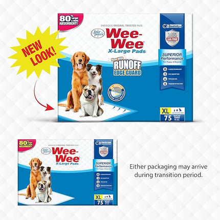 Four Paws Wee-Wee Superior Performance Pee Pads for Dogs with Runoff Barrier Edge Guard Protection, Puppy & Dog Potty Training Pads, Housebreaking Supplies, 28" x 34" (75 Count)