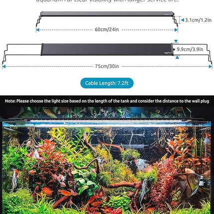 SEAOURA Aquarium Light for Fish Tank, 24/7 Custom Timer, Power-Off Memory, 7-Row LED 24-30in Full Spectrum Fish Tank Lights, 8 Colors, 20 Brightness, Day&Night Cycle, Adjustable Mount for Freshwater