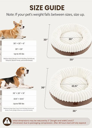 Calming Donut Dog Bed - 30" Round Washable Corduroy Fleece Pet Bed with Anti-Slip Bottom, Anti-Anxiety Cushion Bed for Small Medium Dogs and Cats