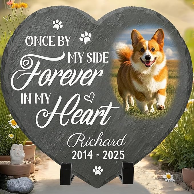 Personalized Pet Memorial Stone - Custom Dog Grave Marker with Name & Photo - Sympathy Gifts for Loss of Beloved Dog - Cemetery Decor - Rainbow Bridge Memorial for Dogs (Style A)