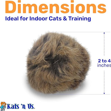 Kats'N Us 2 Inch Pack of 5 Real Rabbit Fur Jumbo Pom Pom Cat Toys – Natural Color Balls for Cats & Kittens – Interactive Prey-Like Toys for Indoor Chasing, Batting & Play.