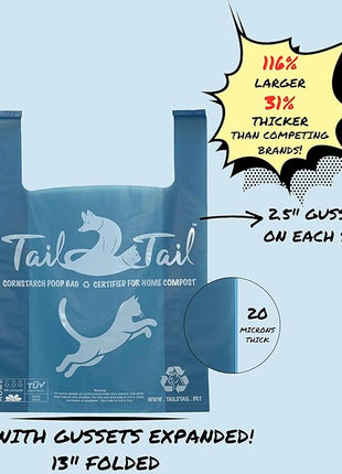 Biodegradable Cat Litter Bags for Poop and Pee (70 Extra Large 18 X 18 with Gussets expanded). Leak proof, Durable, Unscented, Compostable, Strong, with Handles.