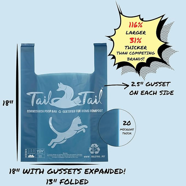 Biodegradable Cat Litter Bags for Poop and Pee (70 Extra Large 18 X 18 with Gussets expanded). Leak proof, Durable, Unscented, Compostable, Strong, with Handles.