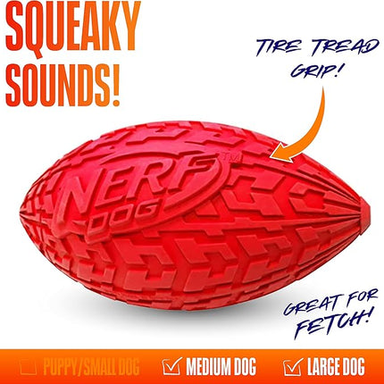 Nerf Dog Tire Football Dog Toy with Interactive Squeaker, Lightweight, Durable and Water Resistant, 6 Inch Diameter for Medium/Large Breeds, Single Unit, Red (Pack of 2)