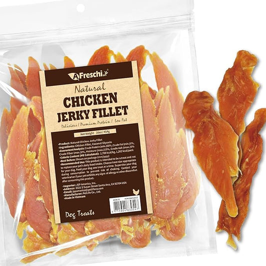 AFreschi Natural Chicken Fillet Jerky 16 oz, Dog Treats, All Natural, Grain-Free, High-Protein, Low Fat, Healthy & Easily Digestible