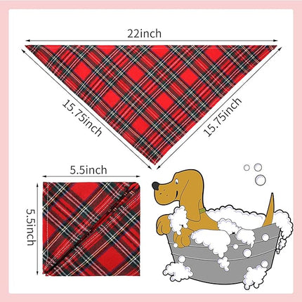 Honoson 6 Pieces Triangle Dog Bandana Dog Scarf Plaid Printing Adjustable Bibs Scarf Washable Square Kerchief Bandana Set for Small to Medium Puppy Cat(16.1 Inch,Red Style)