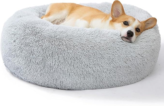 SAVFOX Calming Dog Bed, Anti Anxiety Dog Bed, Plush Donut Dog Bed for Small Dogs, Medium, Large & X-Large, Soft Fuzzy Comfy Dog Bed in Faux Fur, Cuddler Pet Bed, Washable, Multiple Sizes S-XL