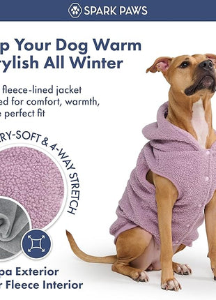Spark Paws Fleece Dog Jacket, Hooded Sweater Vest, Warm Coat for Winter - Suitable for Small Medium Large XL XXL Breeds - Taupe - S