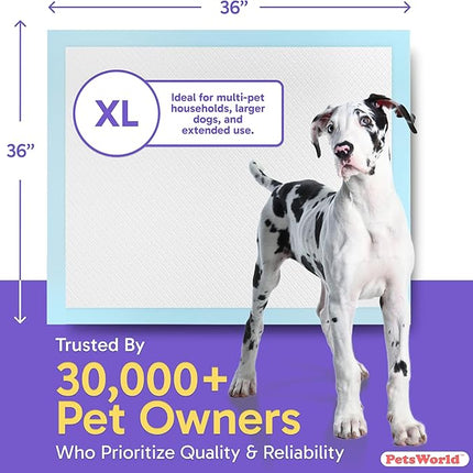 PETSWORLD Giant Dog Potty Pads, Odor-Eliminating, 36" x 36", Ultra Absorbent 5-Layer Leak-Proof Training Pads for Dogs & Cats (36x36, 200 Count)