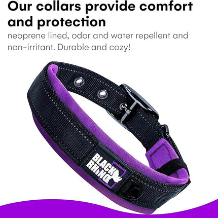 Black Rhino Extra Large Dog Collar - Adjustable Reflective Heavy Duty Wide Dog Collar with Ultra-Soft Neoprene Padding - Weatherproof, Durable, and Comfortable for Active Dogs - Purple and Black