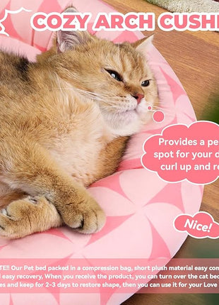 Cat Bed, 20In Dog Beds for Small Dogs, Calming Cat & Dog Beds for Indoor Pets, Pet Beds Comfortable Donut Round Ultra Soft (Pink Pattern, 20.0" L x 20.0" W x 6.5" Th)