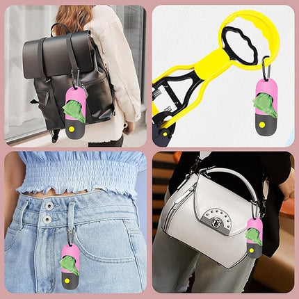 2 Pack Dog Poop Bag Dispenser with Built-in LED Flashlight, Pet Waste Bag Holder for Leash with Carabiner Clip for Lead Leash, 2 Rolls Leak-proof Doggy Waste Bags for Dog Walking, Pink, Eliamo