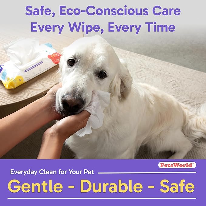 PETSWORLD Pet Wipes for Dogs & Cats, Unscented, Hypoallergenic, Chemical-Free, Biodegradable (98%), Thick & Durable, Textured Grooming Wipes (Unscented, 600 Count)