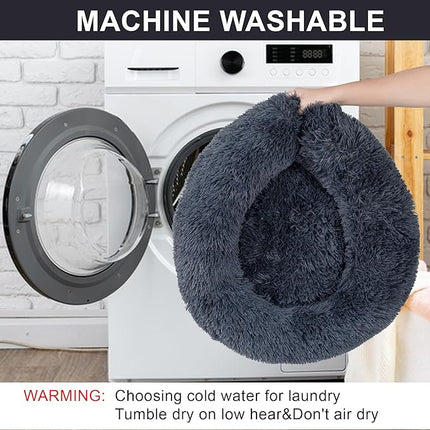 Dog Calming Beds for Small Medium Large Dogs - Round Donut Washable Puppy Dog Bed, Anti-Slip Faux Fur Fluffy Donut Cuddle Anxiety Cat Pet Bed(20" Dark Grey)