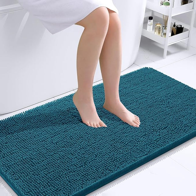 OLANLY Bathroom Rugs 44x24, Extra Soft Absorbent Chenille Bath Rugs, Rubber Backing Quick Dry, Machine Washable Bath Mats for Bathroom Floor, Tub and Shower, Home Decor Accessories, Peacock Blue